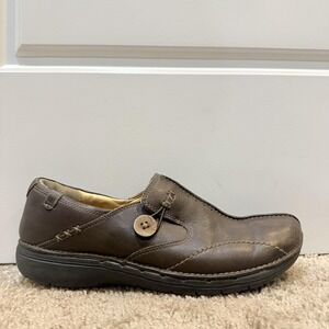 Clarks Unstructured Shoes Womens Size 9 Narrow Brown Leather Slip On Comfort